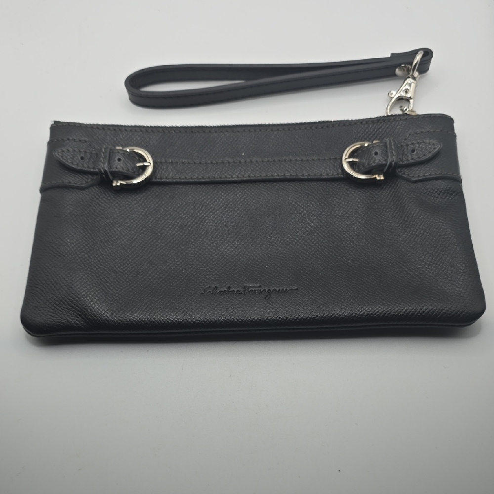 Salvatore Ferragamo Black Leather Wristlet Clutch